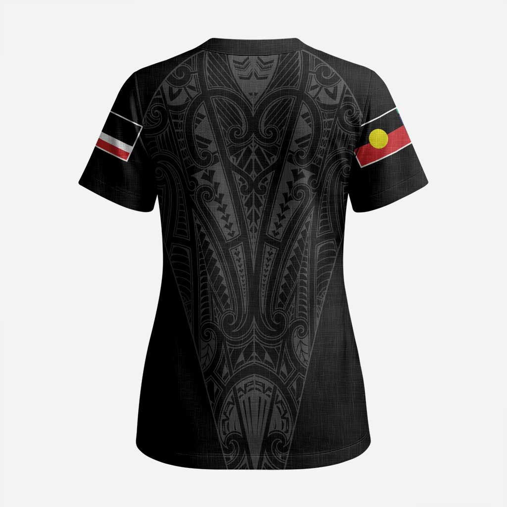 Queensland Maori Rugby Nga Hau e Wha Scrub Top Black Motif LT9 - Polynesian Pride