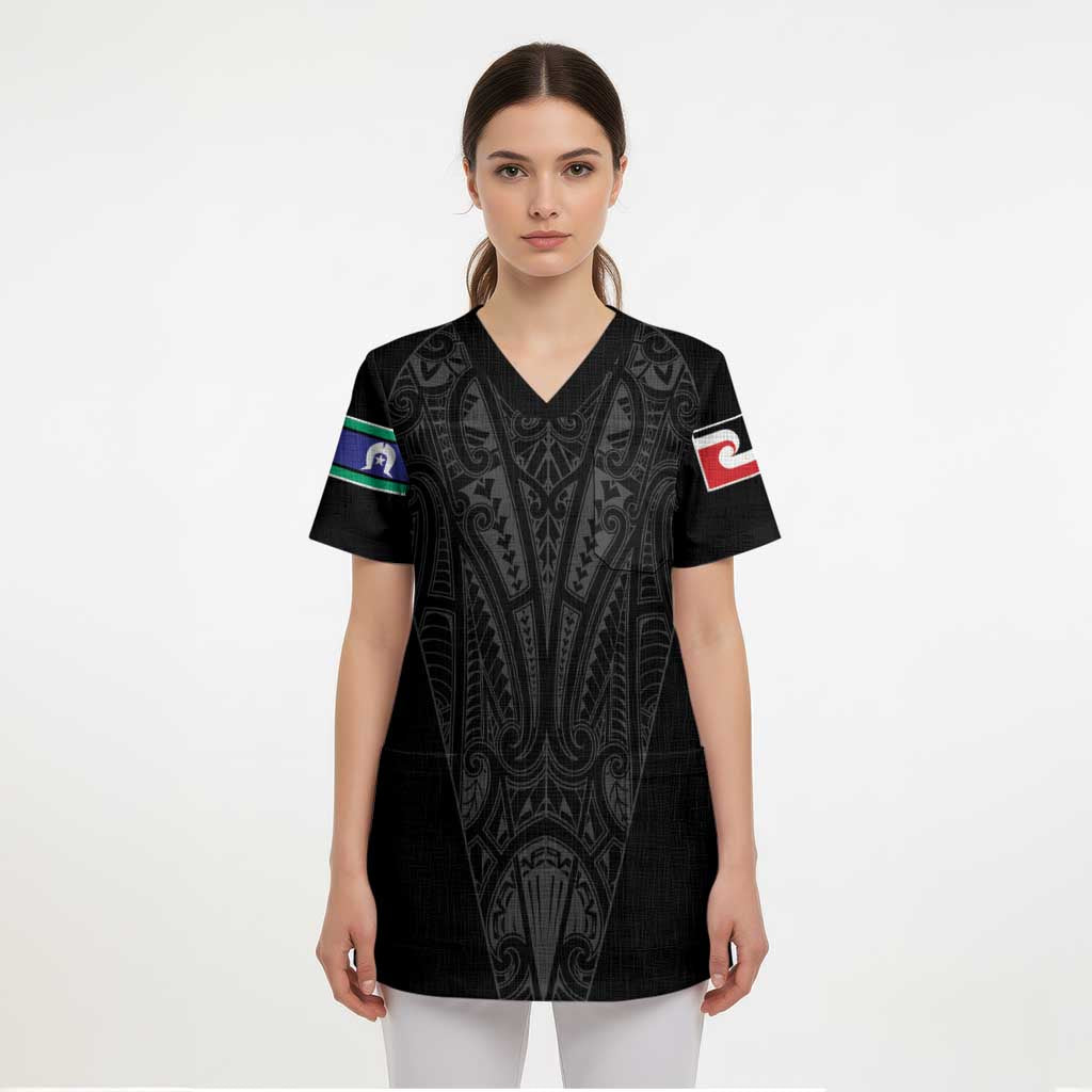 Queensland Maori Rugby Nga Hau e Wha Scrub Top Black Motif LT9 - Polynesian Pride
