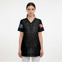 Queensland Maori Rugby Nga Hau e Wha Scrub Top Black Motif LT9 - Polynesian Pride