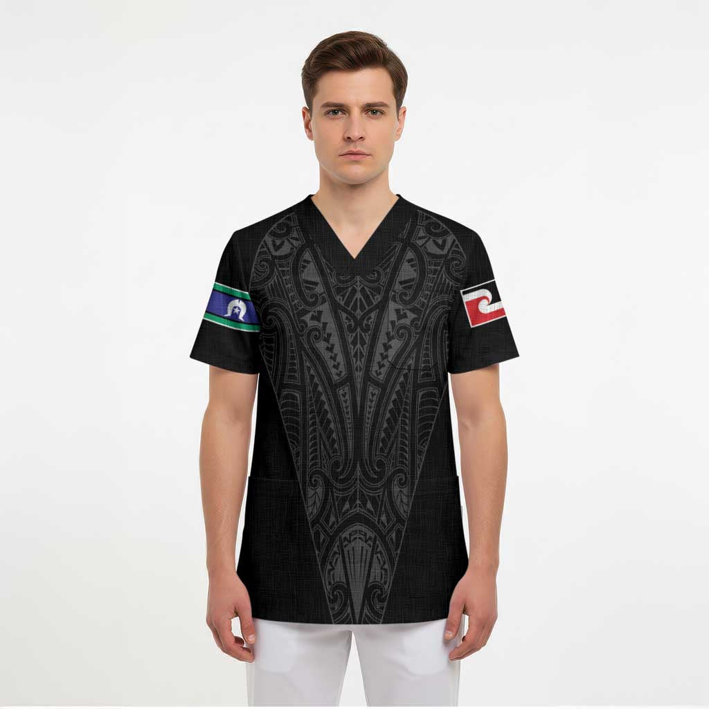 Queensland Maori Rugby Nga Hau e Wha Scrub Top Black Motif LT9 - Polynesian Pride