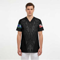 Queensland Maori Rugby Nga Hau e Wha Scrub Top Black Motif LT9 - Polynesian Pride