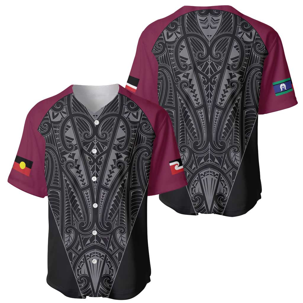 Queensland Maori Rugby Nga Hau e Wha Baseball Jersey Maroon Motif LT9 - Polynesian Pride