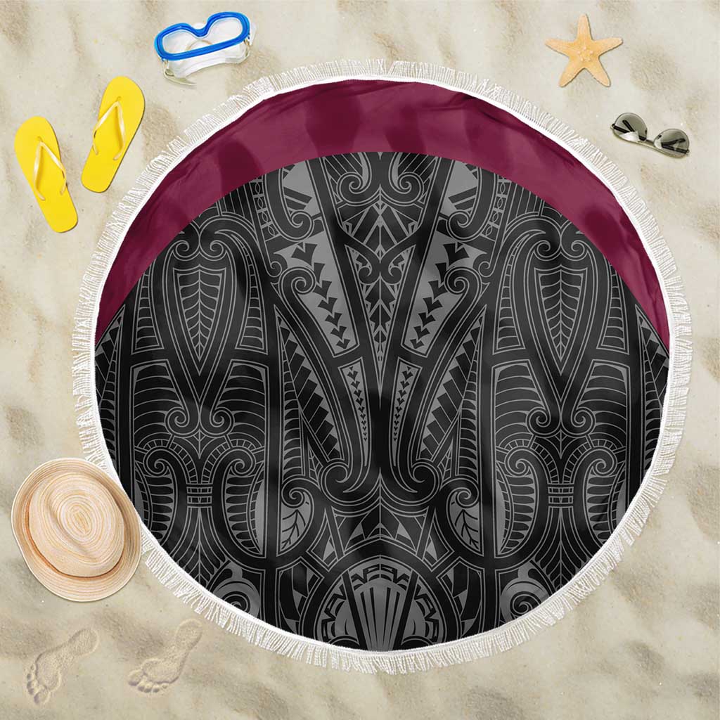 Queensland Maori Rugby Nga Hau e Wha Beach Blanket Maroon Motif LT9 One Size 150cm Maroon - Polynesian Pride