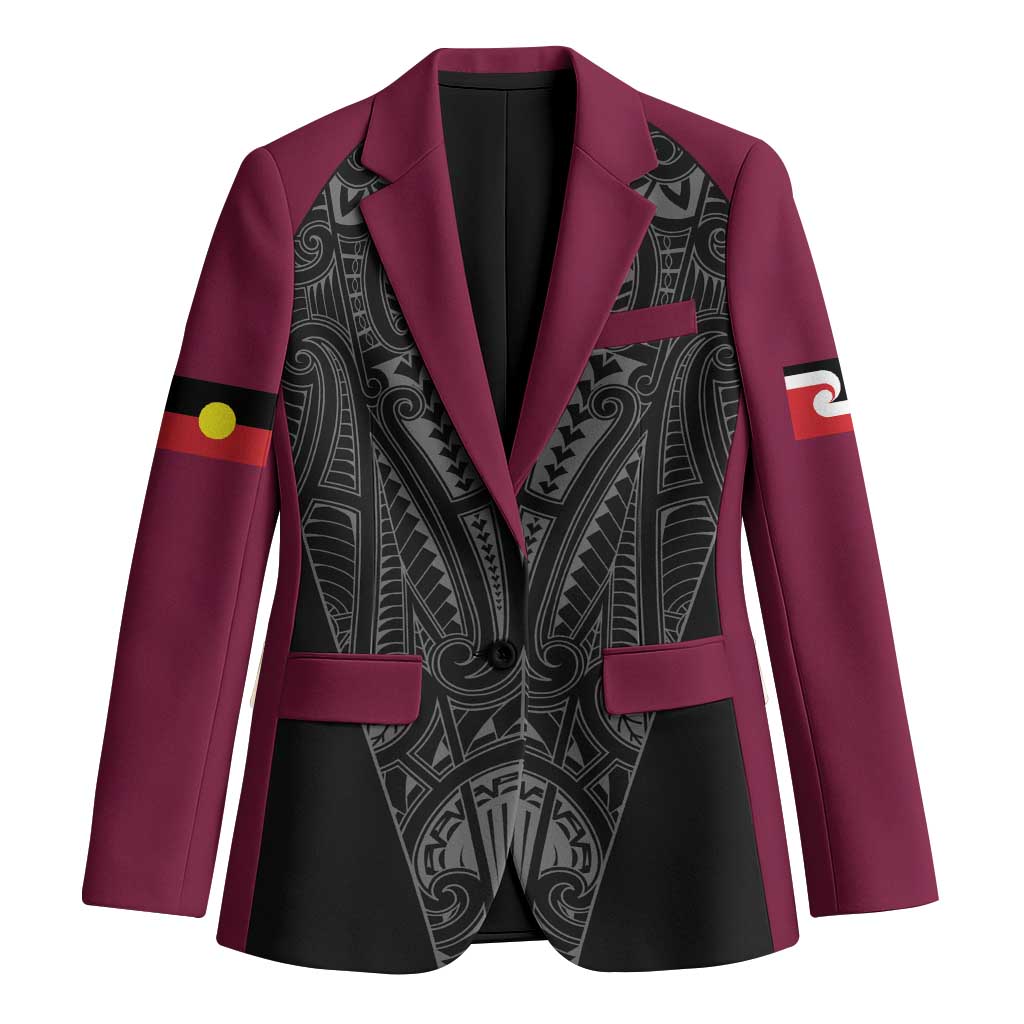 Queensland Maori Rugby Nga Hau e Wha Blazer Maroon Motif LT9 Unisex Maroon - Polynesian Pride