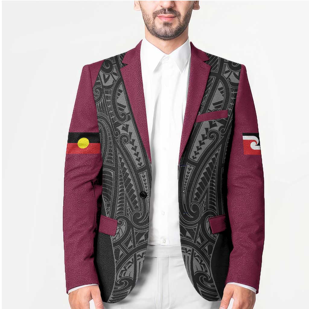 Queensland Maori Rugby Nga Hau e Wha Blazer Maroon Motif LT9 - Polynesian Pride