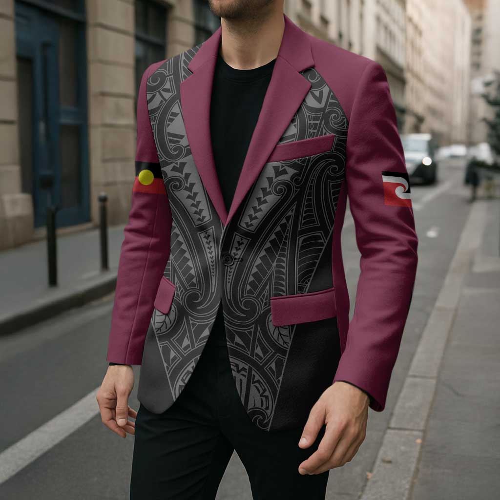 Queensland Maori Rugby Nga Hau e Wha Blazer Maroon Motif LT9 - Polynesian Pride