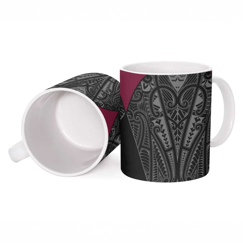 Queensland Maori Rugby Nga Hau e Wha Ceramic Mug Maroon Motif LT9 - Polynesian Pride