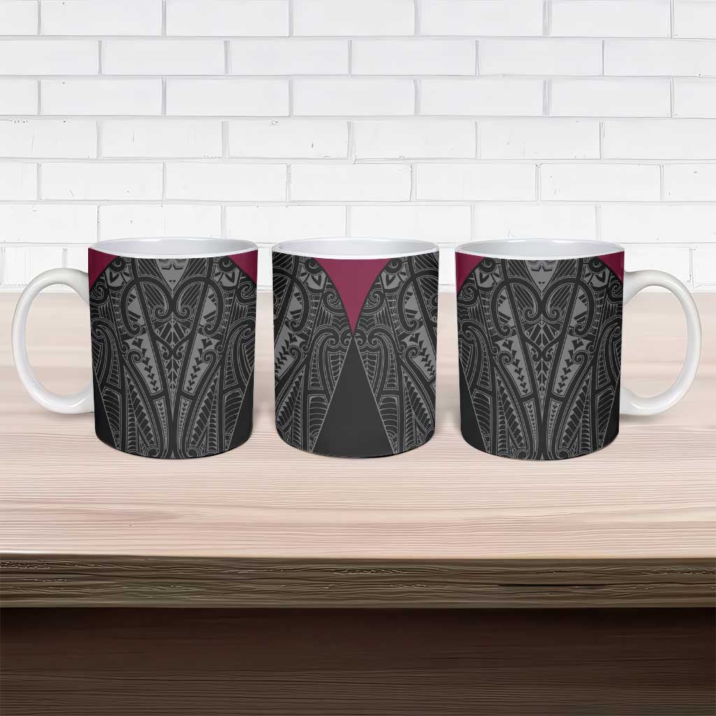 Queensland Maori Rugby Nga Hau e Wha Ceramic Mug Maroon Motif LT9 - Polynesian Pride