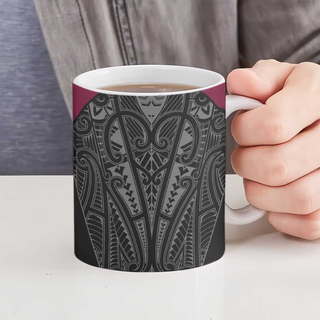 Queensland Maori Rugby Nga Hau e Wha Ceramic Mug Maroon Motif LT9 - Polynesian Pride