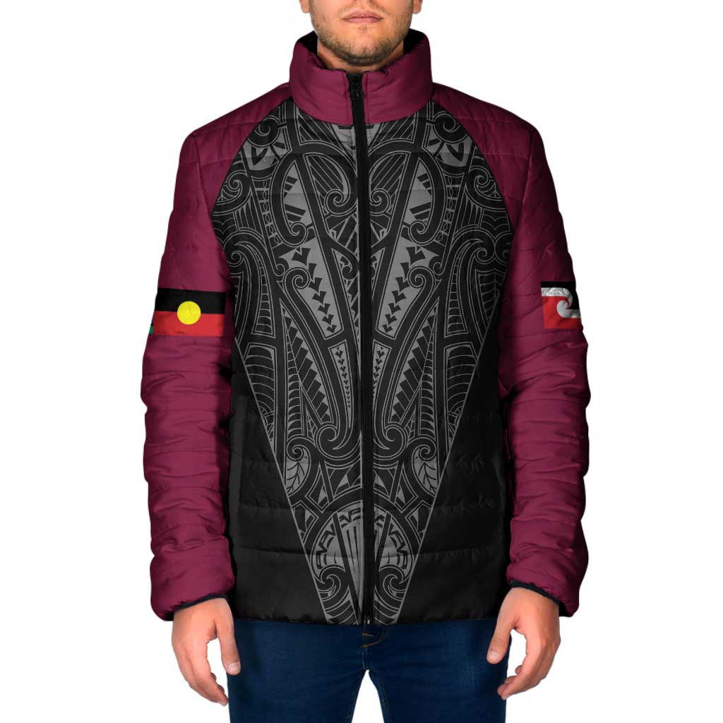 Queensland Maori Rugby Nga Hau e Wha Padded Jacket Maroon Motif LT9 Men Maroon - Polynesian Pride