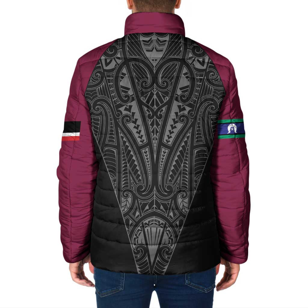 Queensland Maori Rugby Nga Hau e Wha Padded Jacket Maroon Motif LT9 - Polynesian Pride