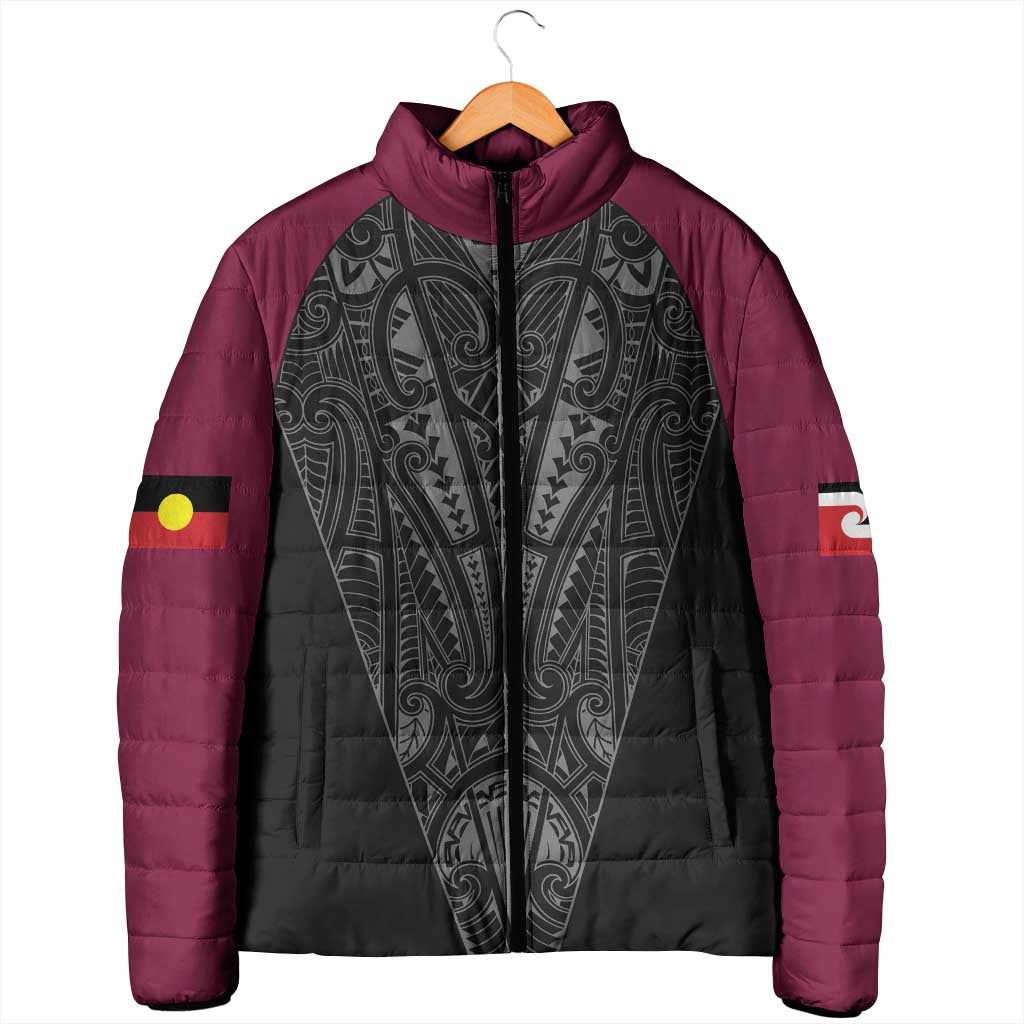 Queensland Maori Rugby Nga Hau e Wha Padded Jacket Maroon Motif LT9 - Polynesian Pride
