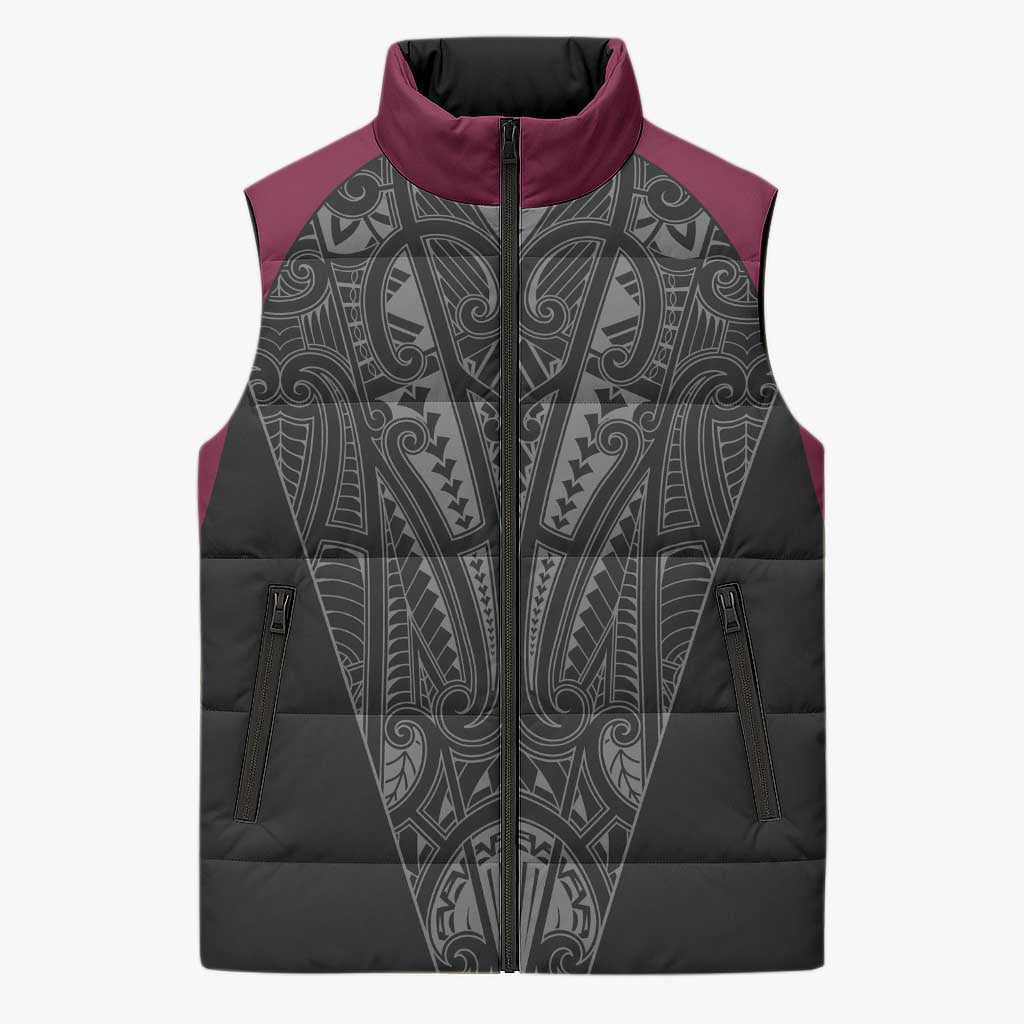 Queensland Maori Rugby Nga Hau e Wha Sleeveless Puffer Jacket Maroon Motif LT9 Unisex Maroon - Polynesian Pride