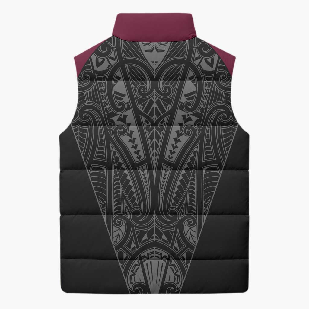Queensland Maori Rugby Nga Hau e Wha Sleeveless Puffer Jacket Maroon Motif LT9 - Polynesian Pride