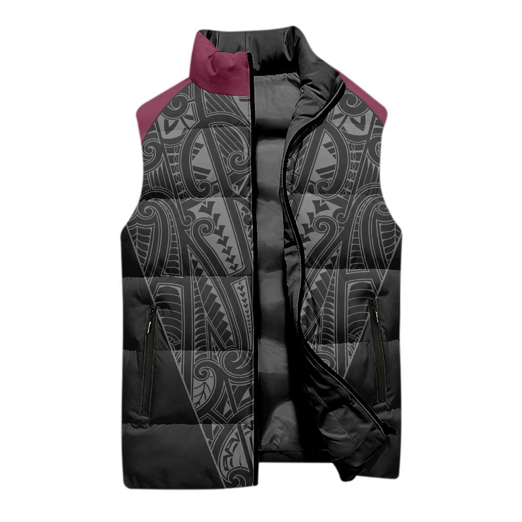 Queensland Maori Rugby Nga Hau e Wha Sleeveless Puffer Jacket Maroon Motif LT9 - Polynesian Pride