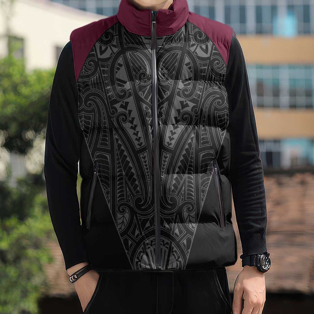 Queensland Maori Rugby Nga Hau e Wha Sleeveless Puffer Jacket Maroon Motif LT9 - Polynesian Pride