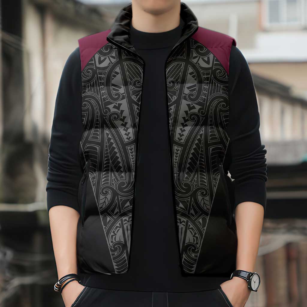 Queensland Maori Rugby Nga Hau e Wha Sleeveless Puffer Jacket Maroon Motif LT9 - Polynesian Pride