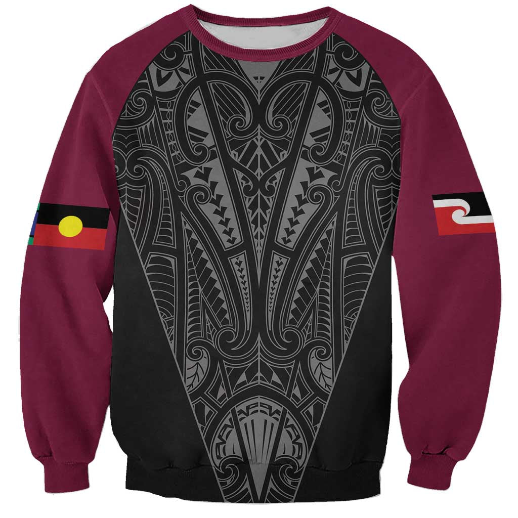 Queensland Maori Rugby Nga Hau e Wha Sweatshirt Maroon Motif LT9 Unisex Maroon - Polynesian Pride