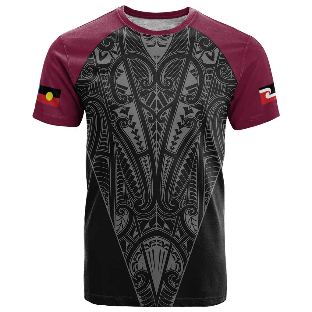 Queensland Maori Rugby Nga Hau e Wha T Shirt Maroon Motif LT9 Maroon - Polynesian Pride