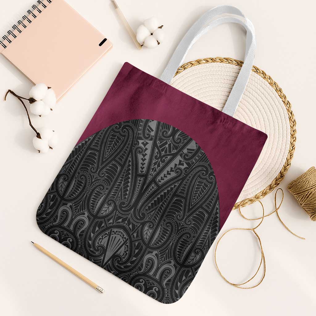 Queensland Maori Rugby Nga Hau e Wha Tote Bag Maroon Motif LT9 White Strap One Size Maroon - Polynesian Pride
