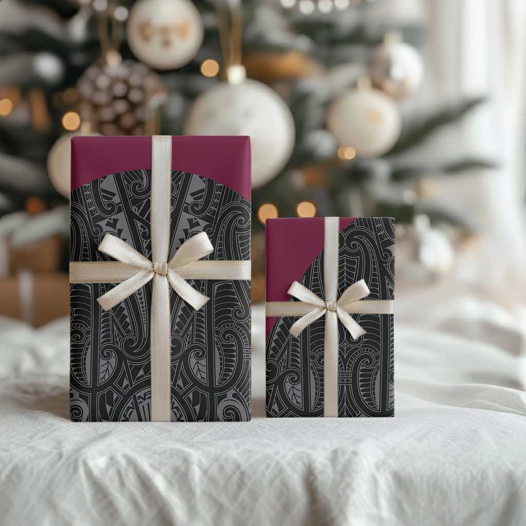 Queensland Maori Rugby Nga Hau e Wha Wrapping Paper Maroon Motif LT9 - Polynesian Pride