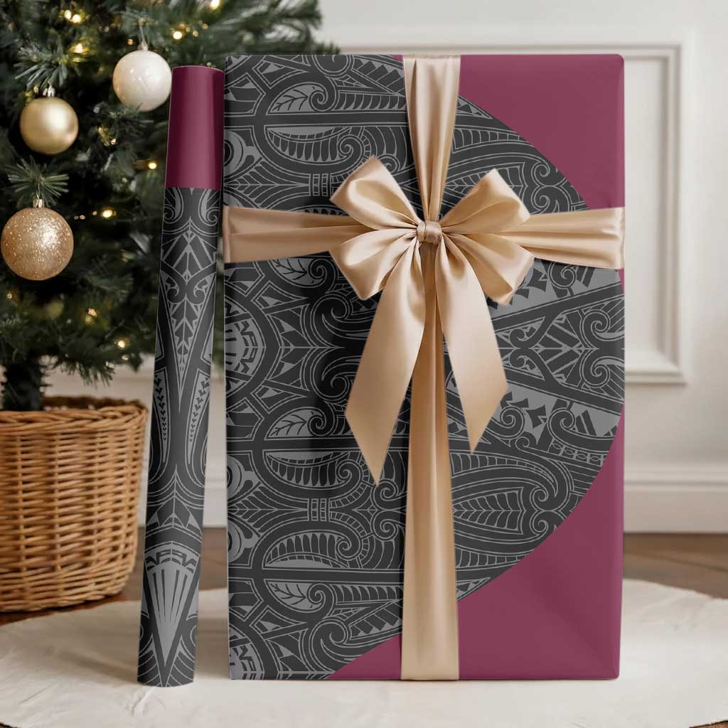 Queensland Maori Rugby Nga Hau e Wha Wrapping Paper Maroon Motif LT9 - Polynesian Pride
