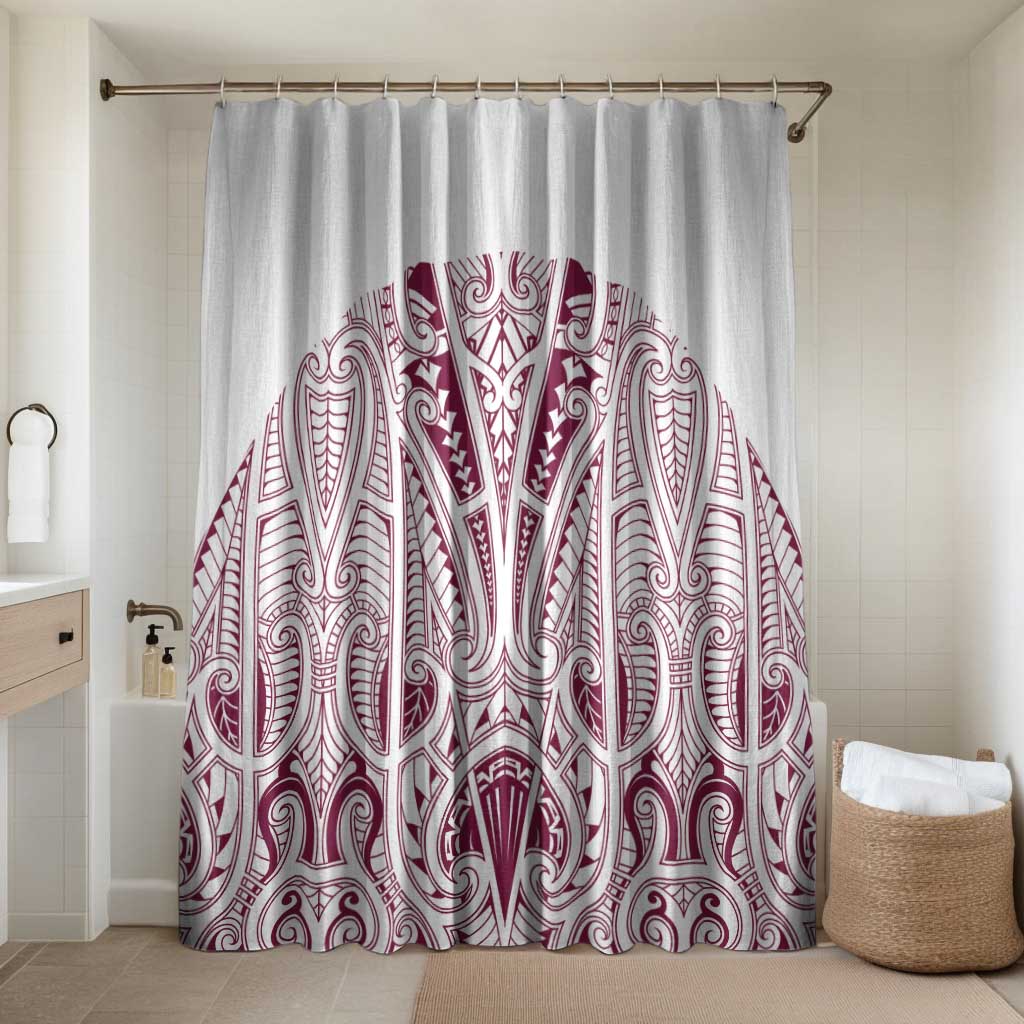 Queensland Maori Rugby Nga Hau e Wha Bathroom Set White Motif LT9 Shower Curtain Only White - Polynesian Pride