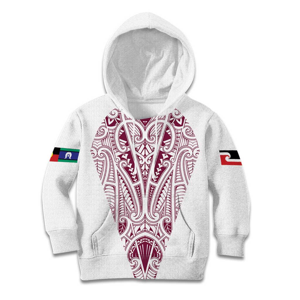 Queensland Maori Rugby Nga Hau e Wha Kid Hoodie White Motif LT9 Hoodie White - Polynesian Pride