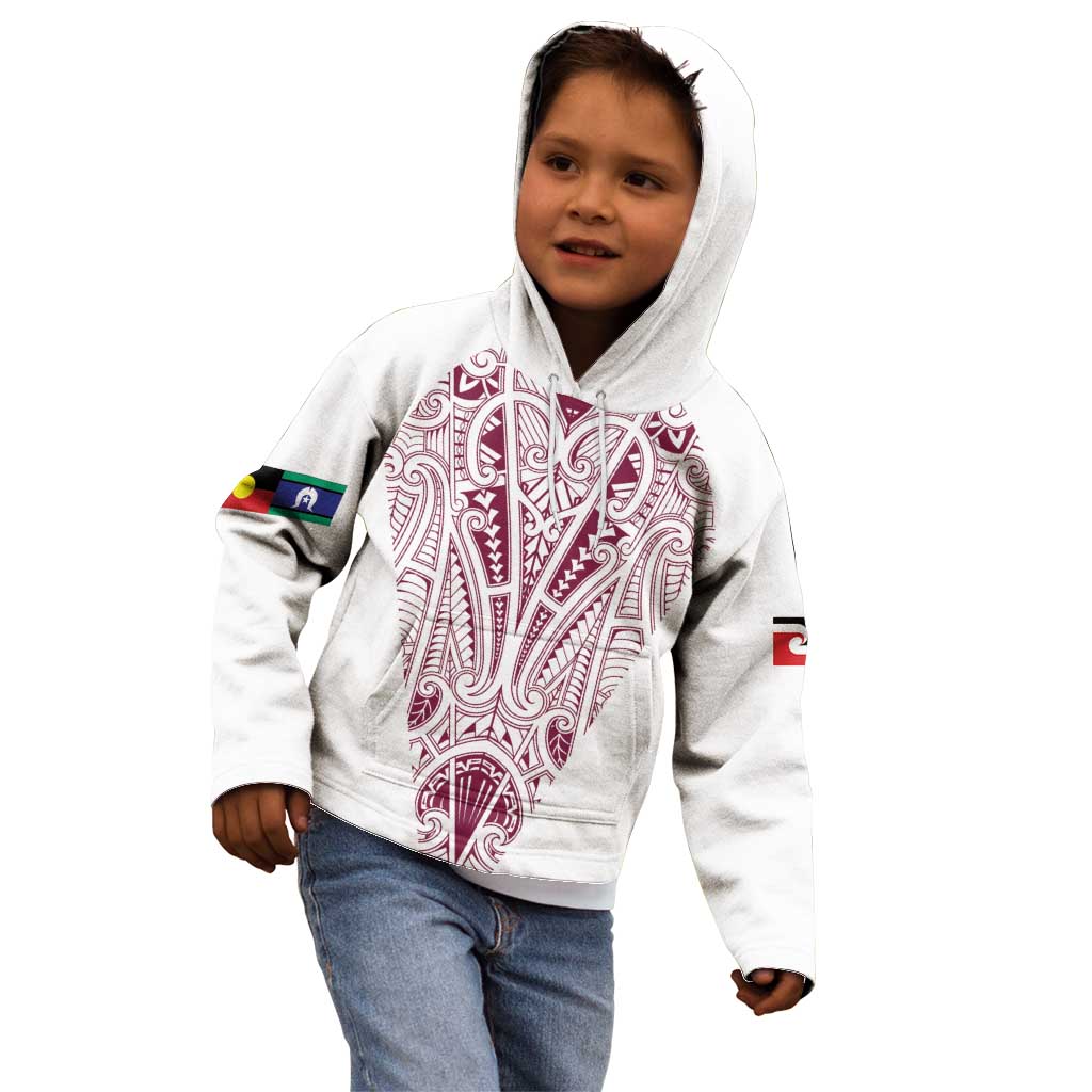 Queensland Maori Rugby Nga Hau e Wha Kid Hoodie White Motif LT9 - Polynesian Pride