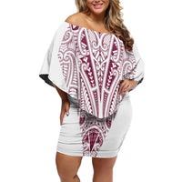 Queensland Maori Rugby Nga Hau e Wha Off Shoulder Short Dress White Motif LT9 Women White - Polynesian Pride