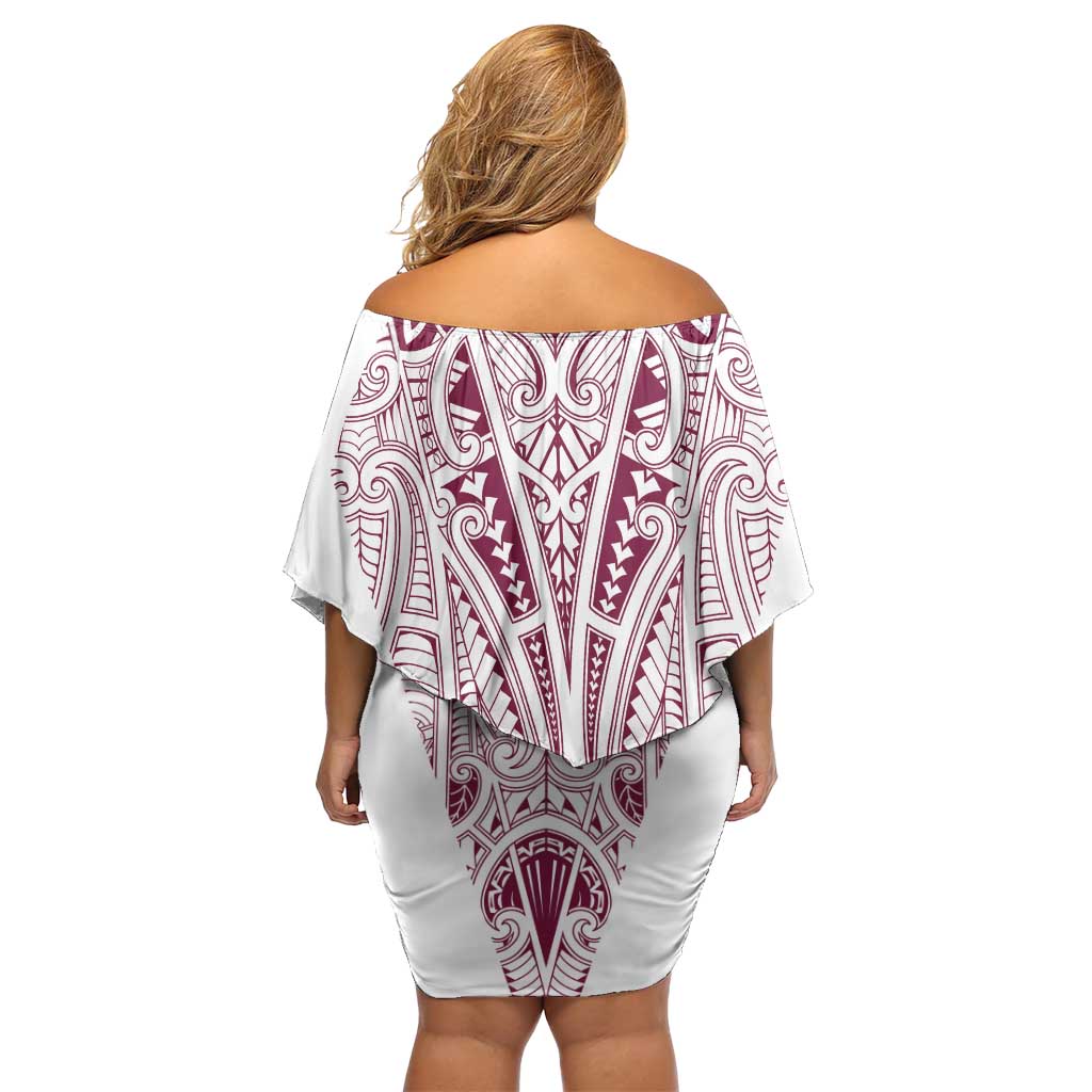 Queensland Maori Rugby Nga Hau e Wha Off Shoulder Short Dress White Motif LT9 - Polynesian Pride