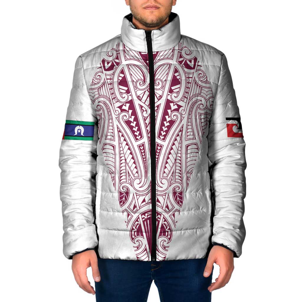 Queensland Maori Rugby Nga Hau e Wha Padded Jacket White Motif LT9 Men White - Polynesian Pride