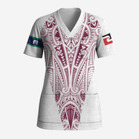 Queensland Maori Rugby Nga Hau e Wha Scrub Top White Motif LT9 Adult White - Polynesian Pride