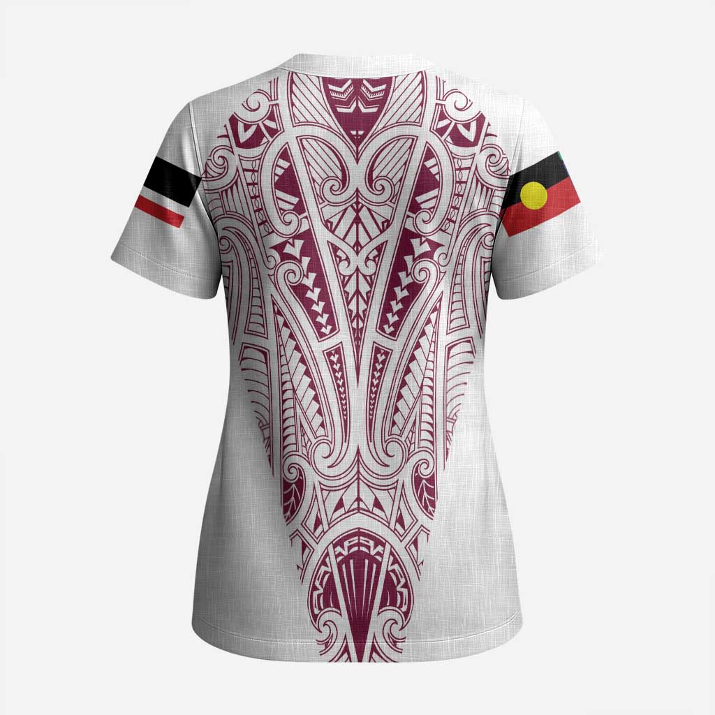 Queensland Maori Rugby Nga Hau e Wha Scrub Top White Motif LT9 - Polynesian Pride