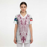 Queensland Maori Rugby Nga Hau e Wha Scrub Top White Motif LT9 - Polynesian Pride