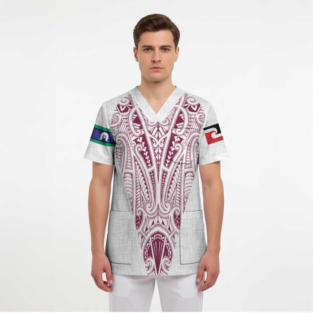 Queensland Maori Rugby Nga Hau e Wha Scrub Top White Motif LT9 - Polynesian Pride