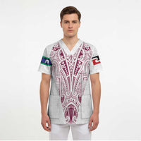 Queensland Maori Rugby Nga Hau e Wha Scrub Top White Motif LT9 - Polynesian Pride