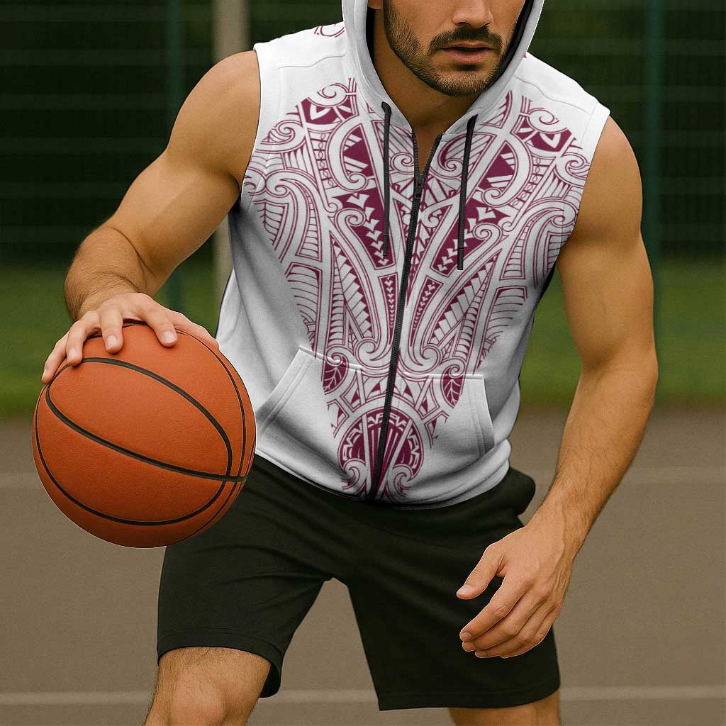 Queensland Maori Rugby Nga Hau e Wha Sleeveless Zip Hoodie White Motif LT9 - Polynesian Pride