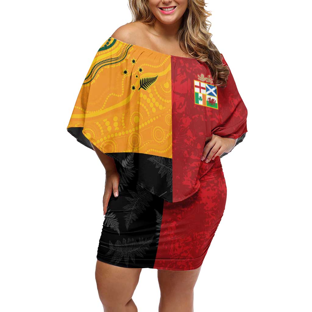 Custom British Lions-AUNZ Off Shoulder Short Dress Australia-New Zealand Indigenous Motif LT9 Women Red - Polynesian Pride