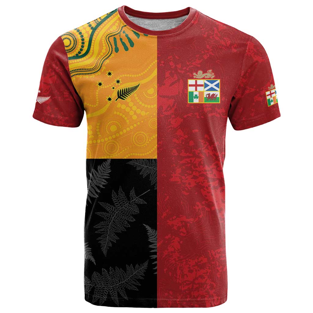 Custom British Lions-AUNZ T Shirt Australia-New Zealand Indigenous Motif LT9 Red - Polynesian Pride