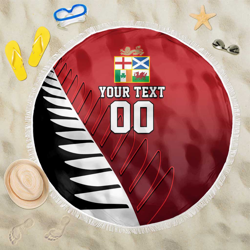 Custom British Lions New Zealand Beach Blanket Half Black Fern LT9 One Size 150cm Red - Polynesian Pride