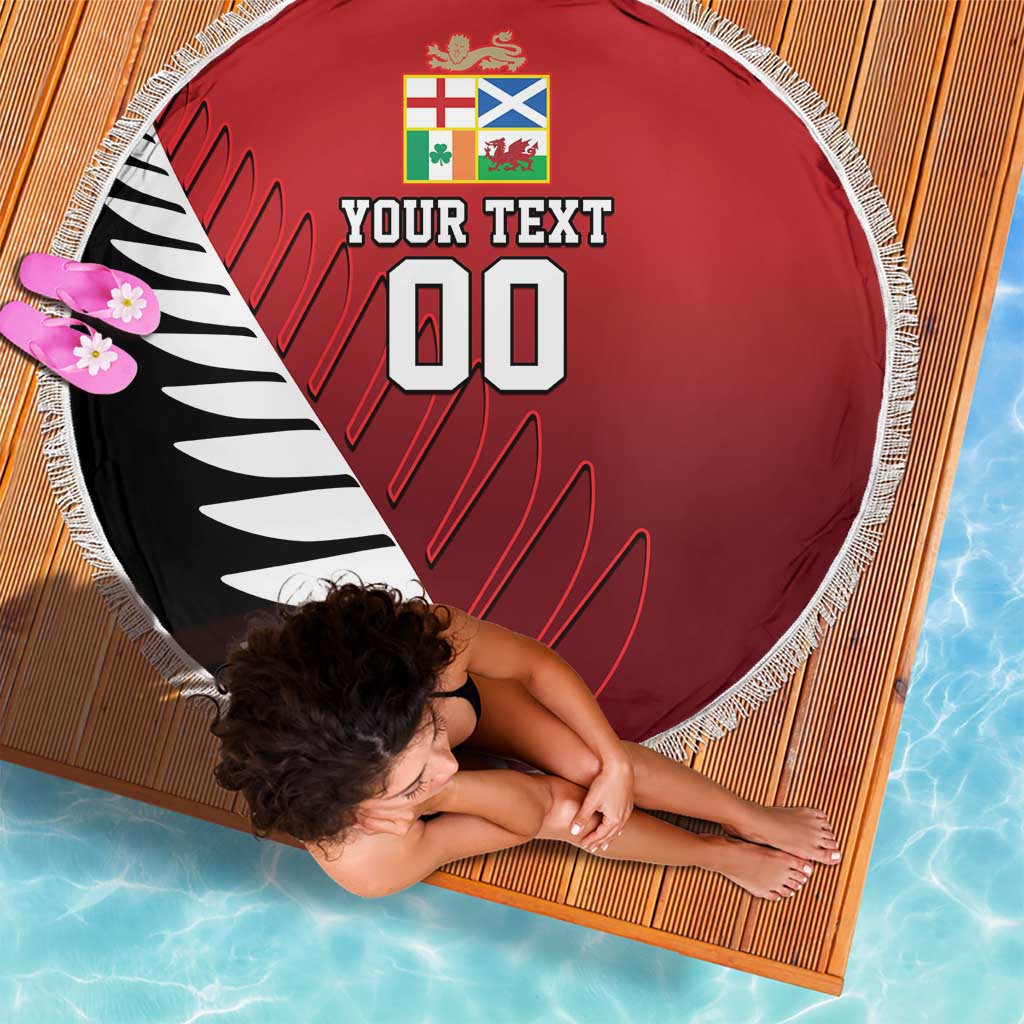 Custom British Lions New Zealand Beach Blanket Half Black Fern LT9 - Polynesian Pride