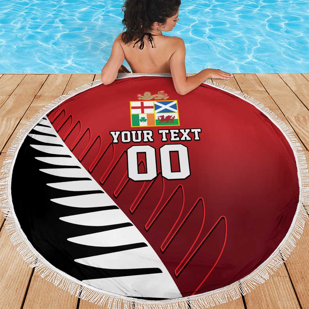 Custom British Lions New Zealand Beach Blanket Half Black Fern LT9 - Polynesian Pride
