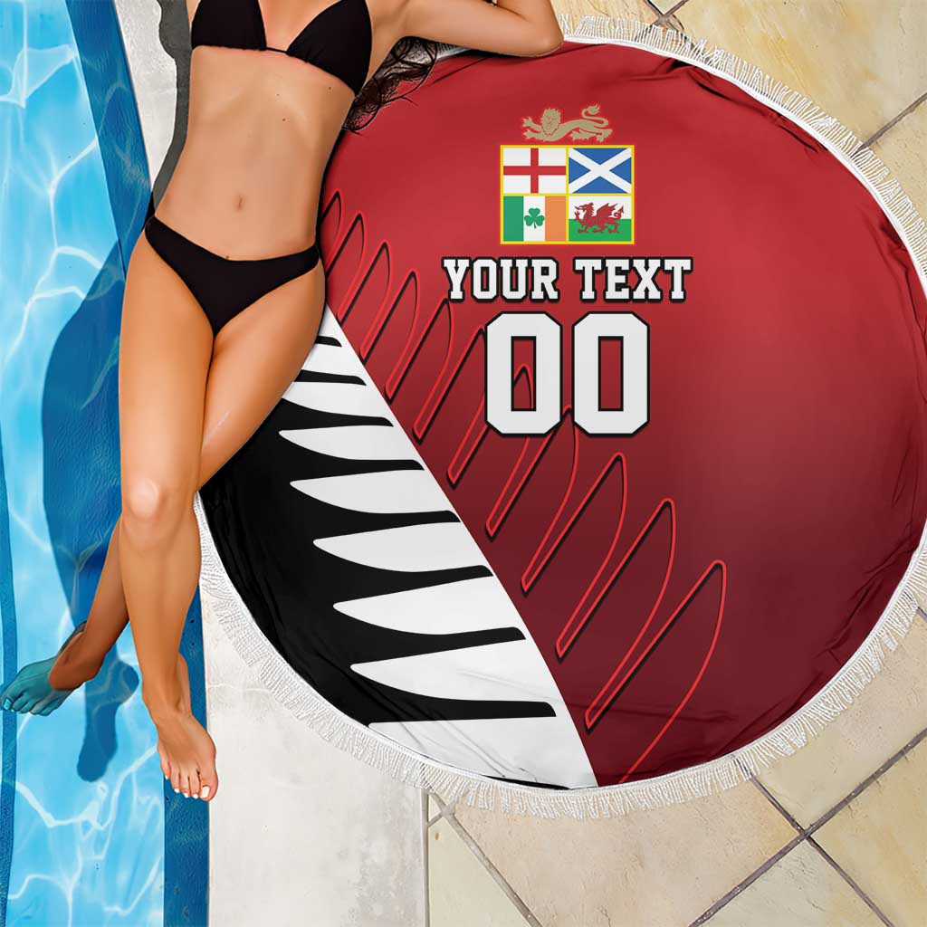 Custom British Lions New Zealand Beach Blanket Half Black Fern LT9 - Polynesian Pride