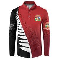 Custom British Lions New Zealand Button Sweatshirt Half Black Fern LT9 Red - Polynesian Pride