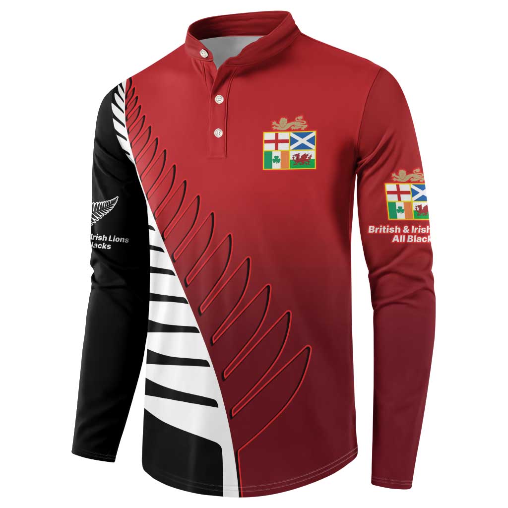 Custom British Lions New Zealand Button Sweatshirt Half Black Fern LT9 - Polynesian Pride