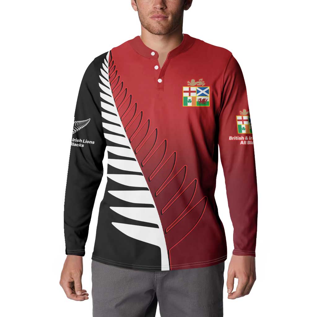 Custom British Lions New Zealand Button Sweatshirt Half Black Fern LT9 - Polynesian Pride