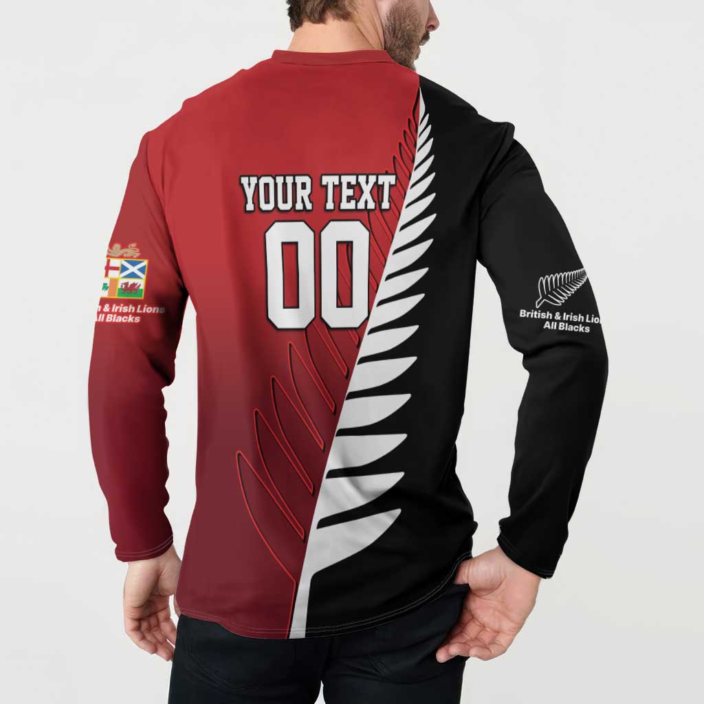 Custom British Lions New Zealand Button Sweatshirt Half Black Fern LT9 - Polynesian Pride