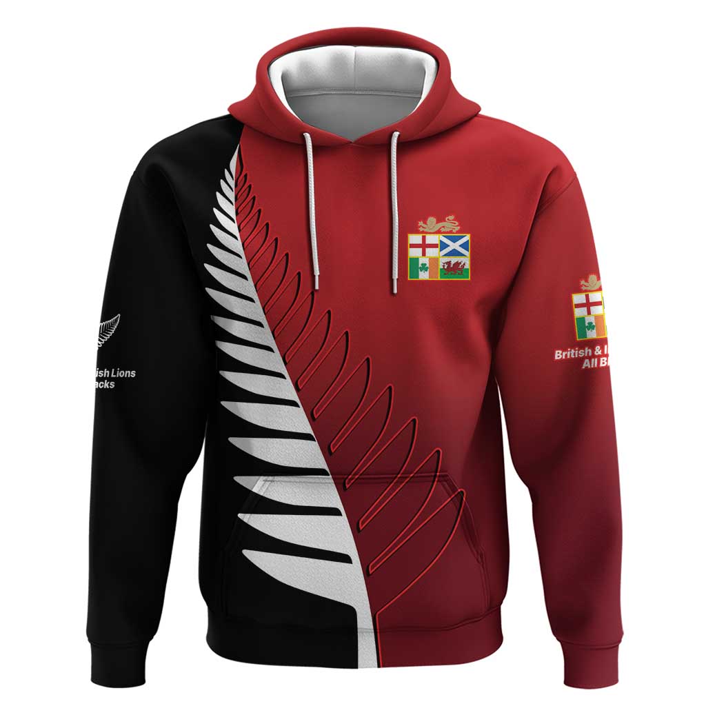 Custom British Lions New Zealand Hoodie Half Black Fern LT9 Pullover Hoodie Red - Polynesian Pride