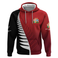 Custom British Lions New Zealand Hoodie Half Black Fern LT9 Pullover Hoodie Red - Polynesian Pride